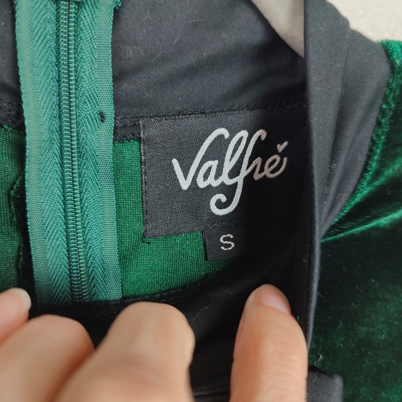 Valfre Velvet Bow Collar Mini Dress Womens Small Dark Green Long Sleeve Party - Picture 5 of 7